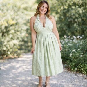 CHRISTINE ALCALAY Mint Green Eyelet Halter Dress XS